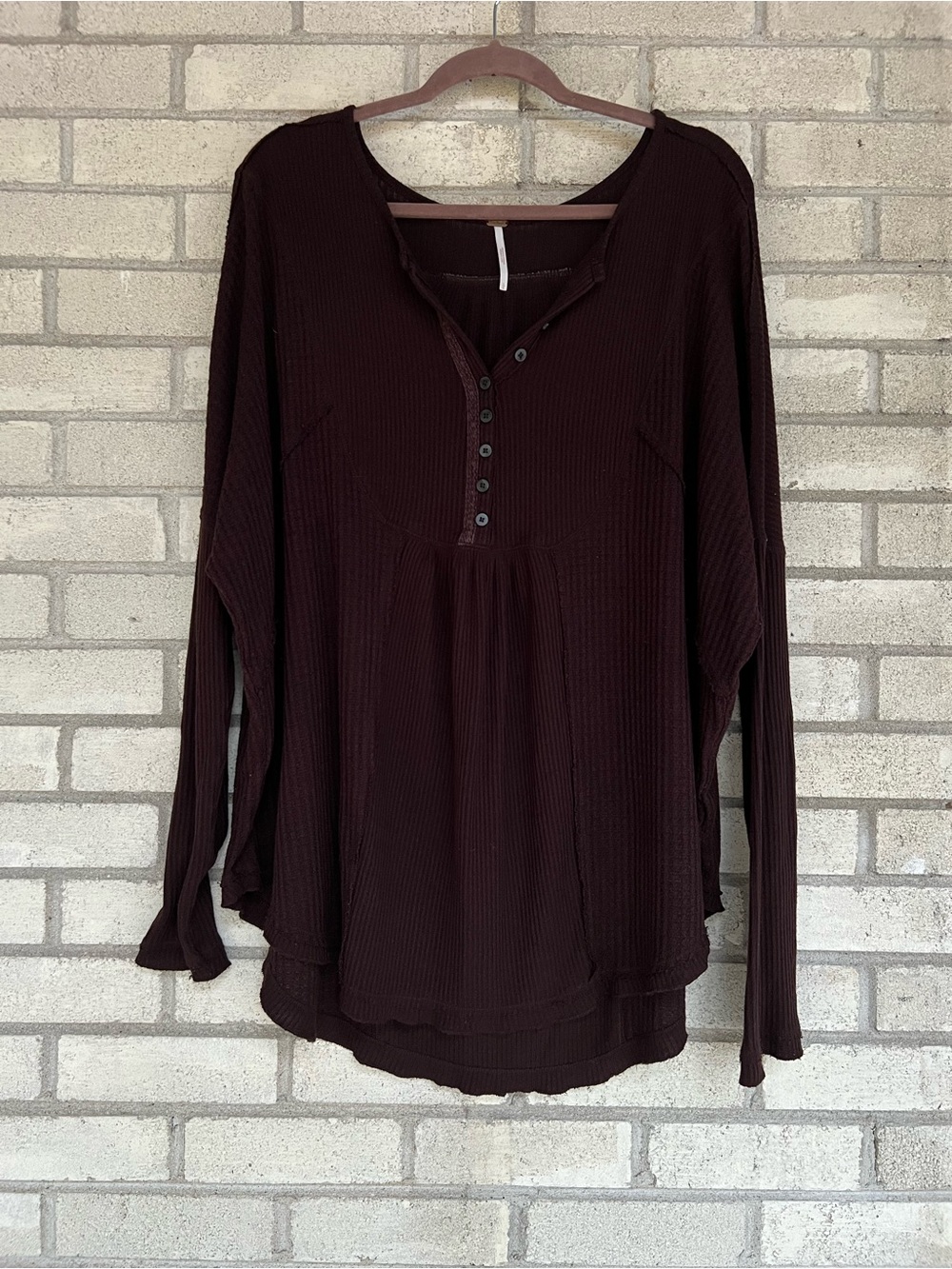 Free People Long-Sleeve Henley Top - Deep Burgundy
